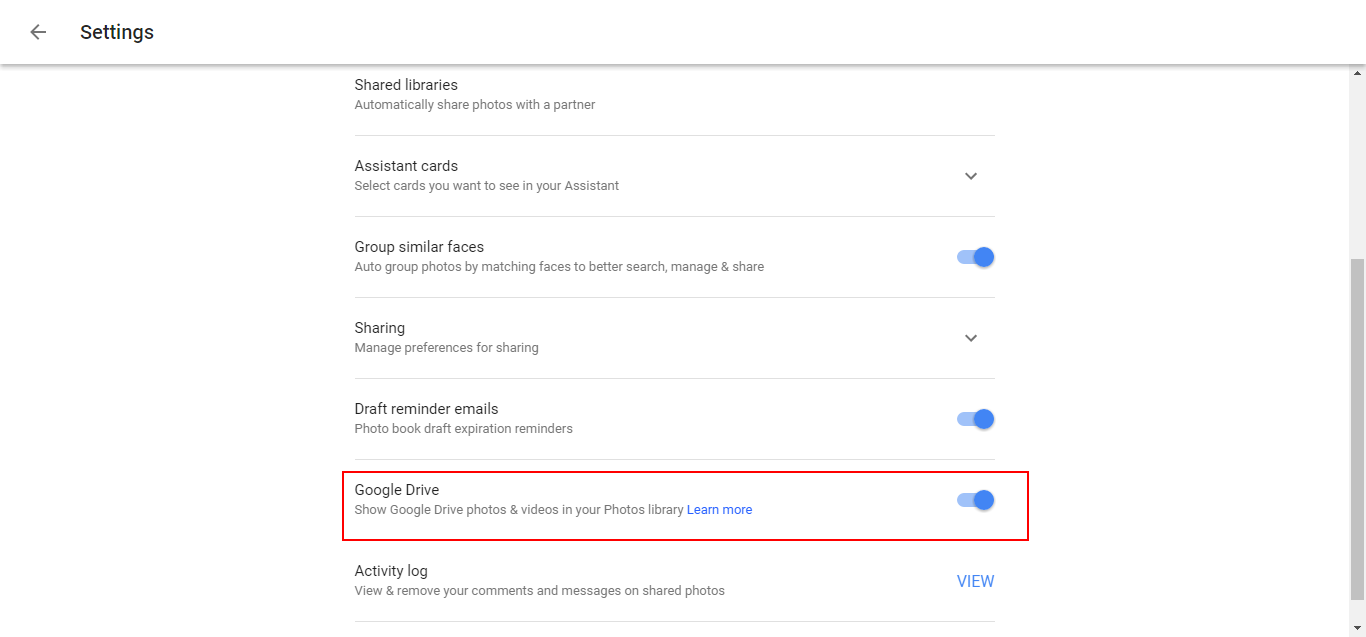 Enbale Google Drive in Google Photos